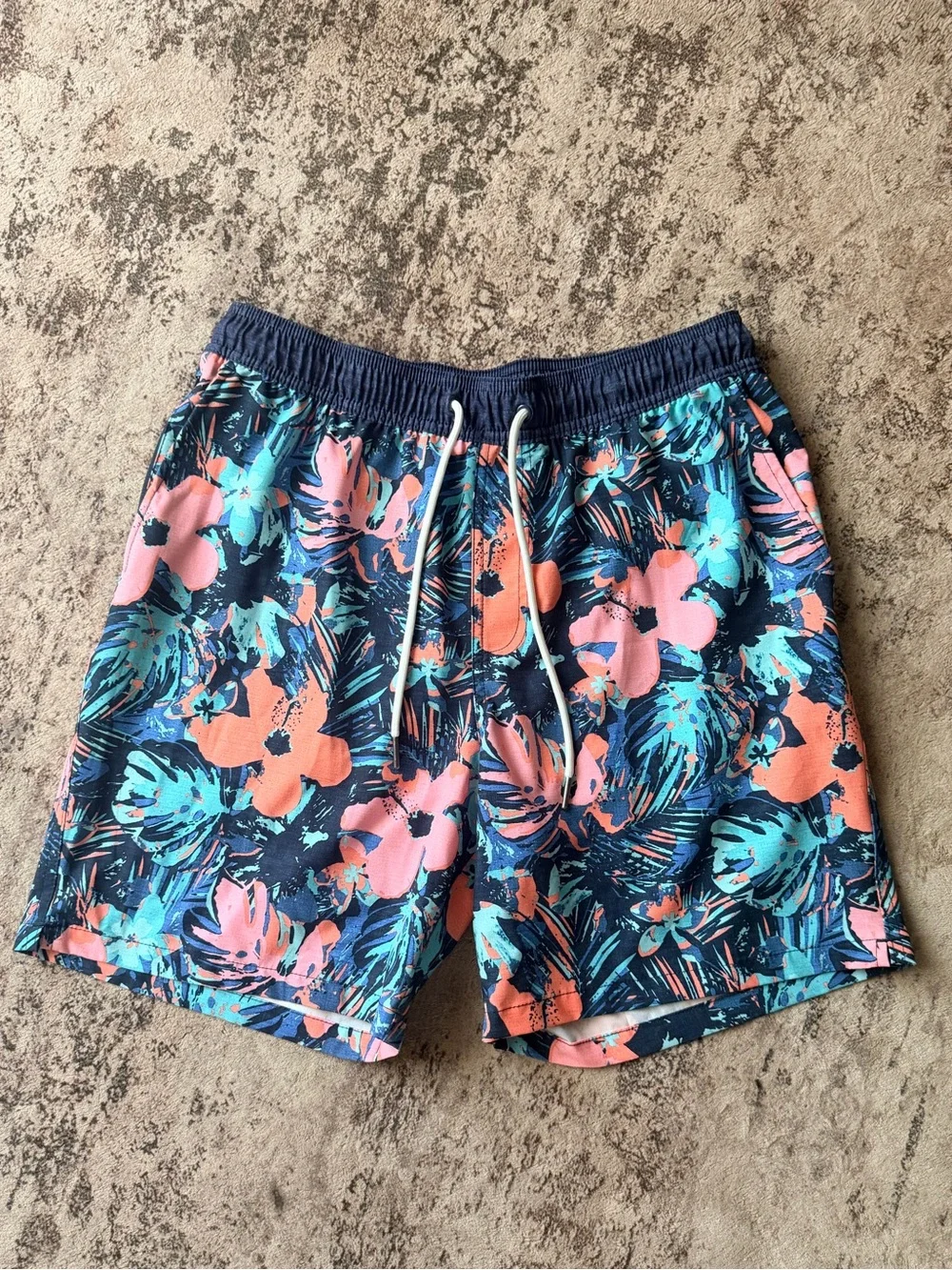 Goodfellow & Co Navy Floral Swim Shorts with Pink & Teal Print